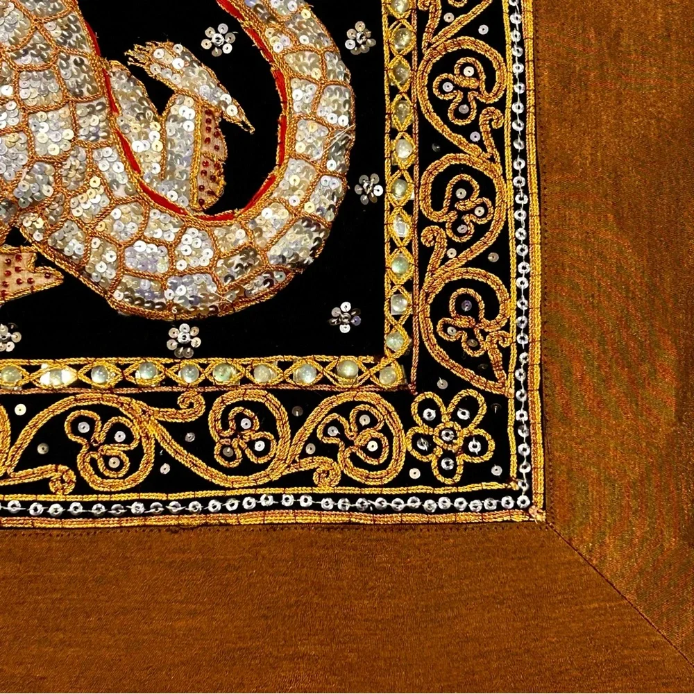 Asian Embroidery Sequin Tapestry Dragon Kalaga Padded Dimensional Wall Hanging